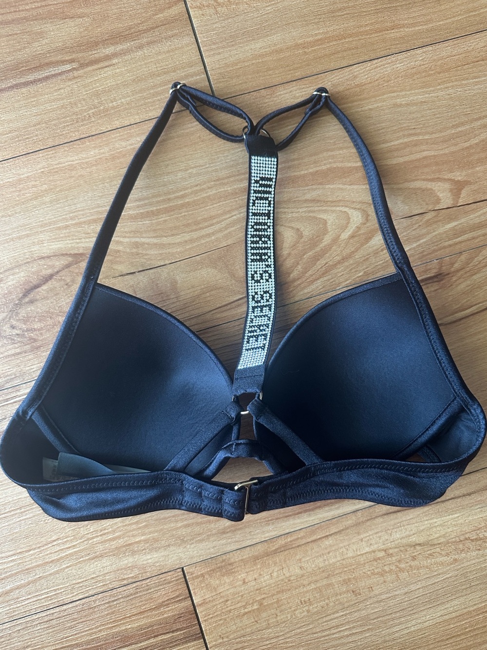 Victoria's Secret Shine Black Halter Bikini Top Size 32B